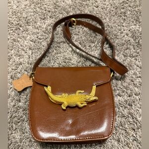 Tan Sasha Genuine leather purse with Gold Alligator accent.
